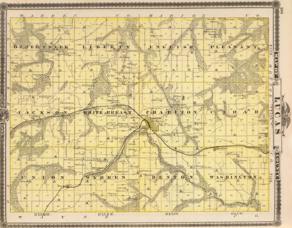 Map of Lucas County from the 1875 Andreas Atlas of Iowa